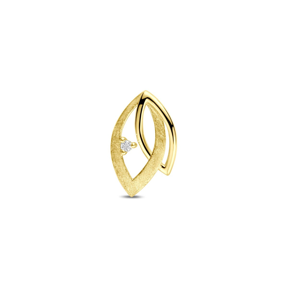Pendentif en or 14 carats avec un diamant de 0,02 ct, forme ovale et finition texturée.
