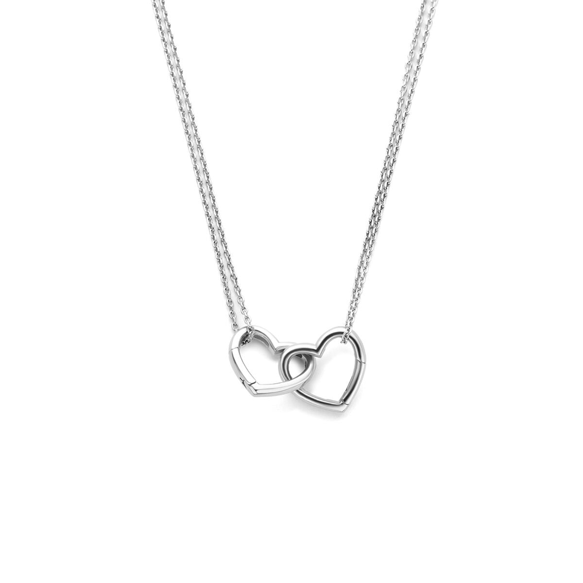 Collier en argent rhodié 925 avec deux cœurs entrelacés.