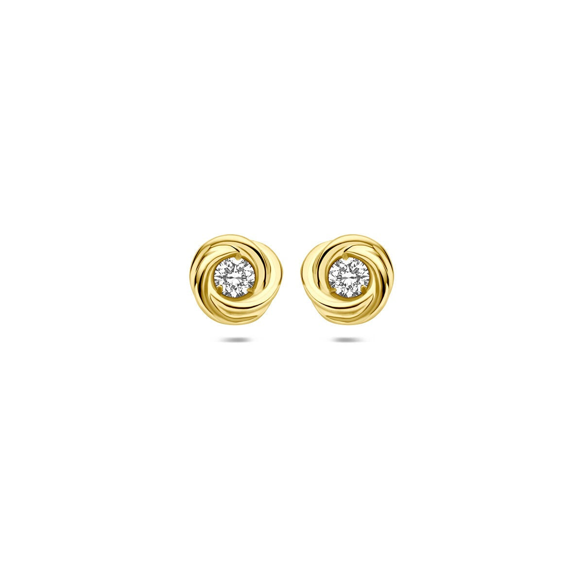 Boucles d'oreilles en or jaune 14 carats avec un diamant cultivé en laboratoire, en forme de spirale.