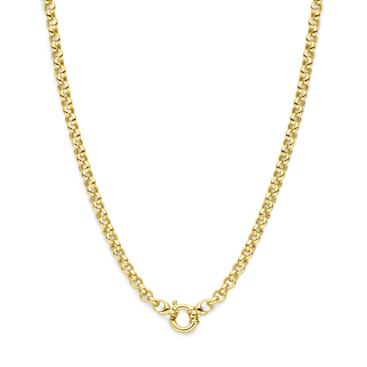 Gouden jasseron ketting van 14k met een breedte van 5,5 mm en een sluiting.