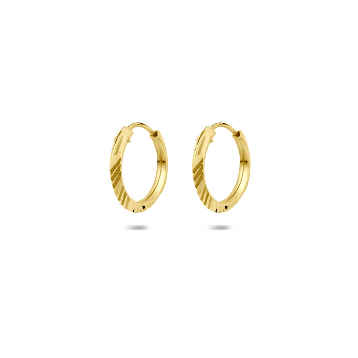 Boucles d'oreilles en or 14 carats avec fermoir à charnière, 1,5 mm, motif strié.