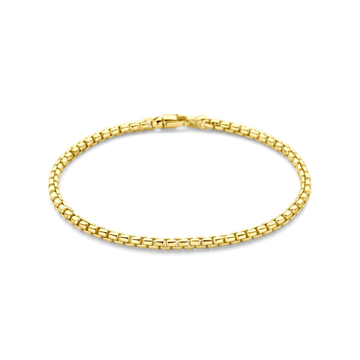 Bracelet en argent avec finition en or 14 carats, maillons ronds, longueur 19 cm.