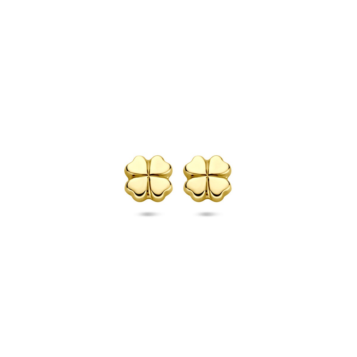 Boucles d'oreilles en or jaune 14 carats en forme de trèfle, mesurant 5,5 mm.
