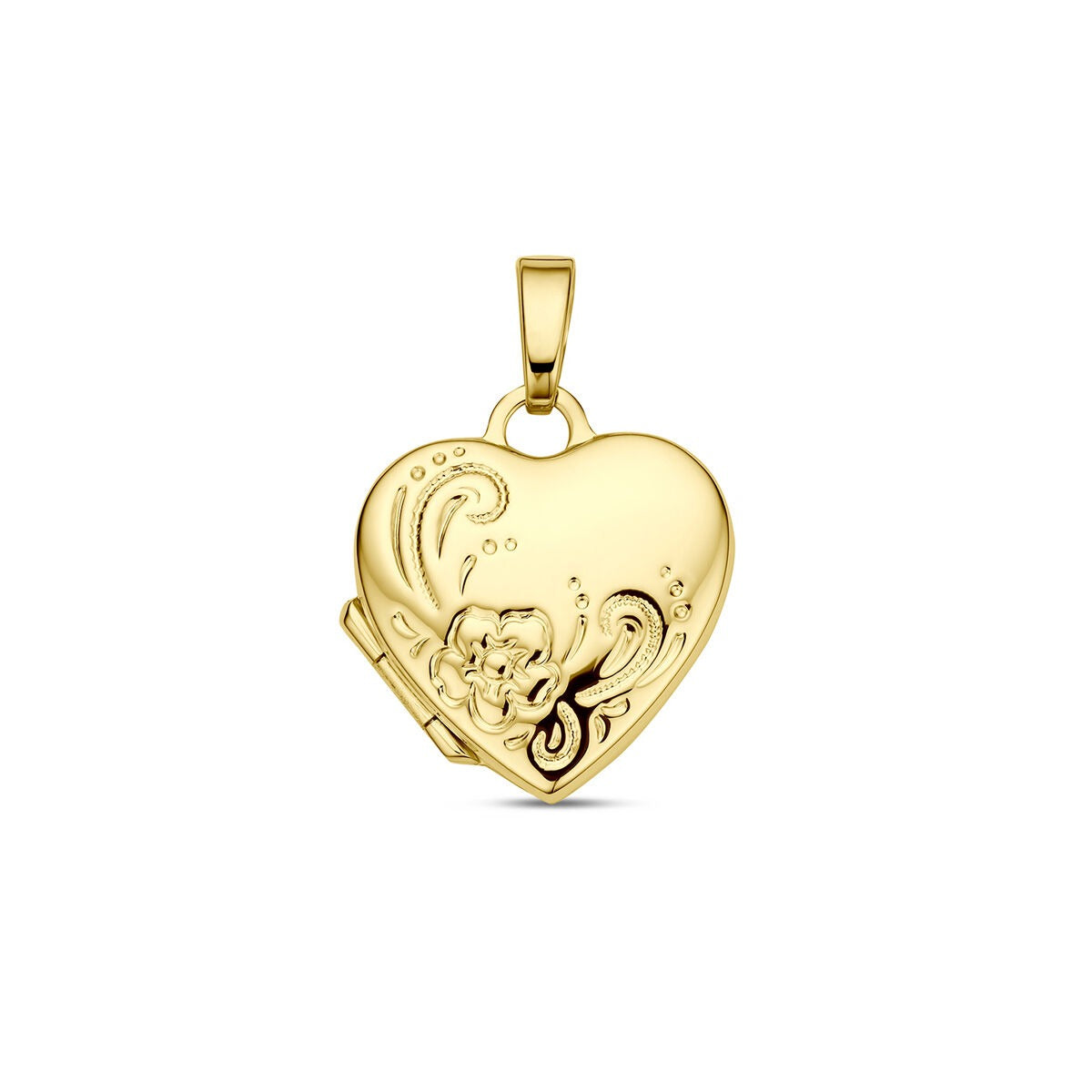 Pendentif en forme de cœur en or jaune 9 carats avec gravure délicate.