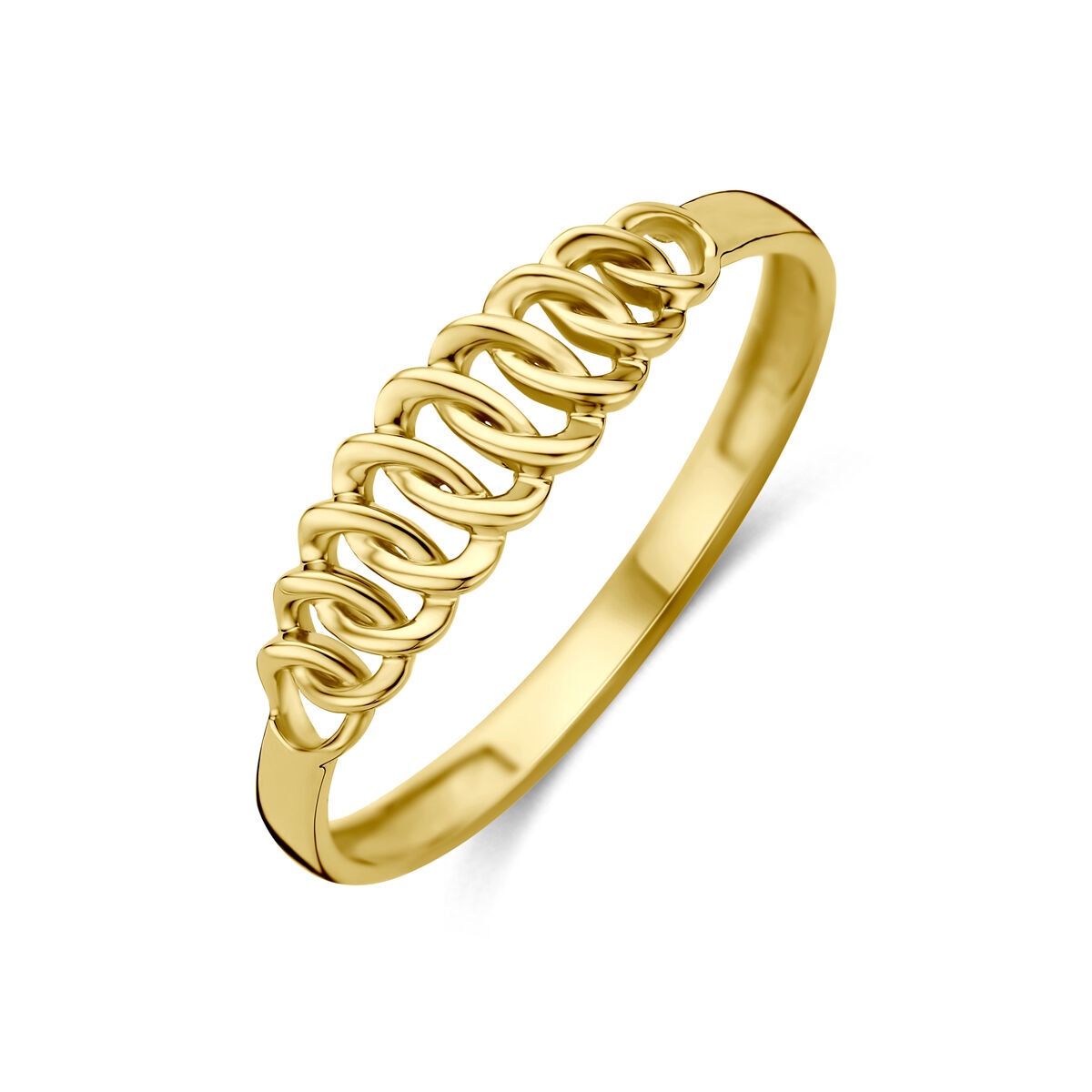 Bague en or jaune de 14 carats, 4,5 mm, avec un motif entrelacé.