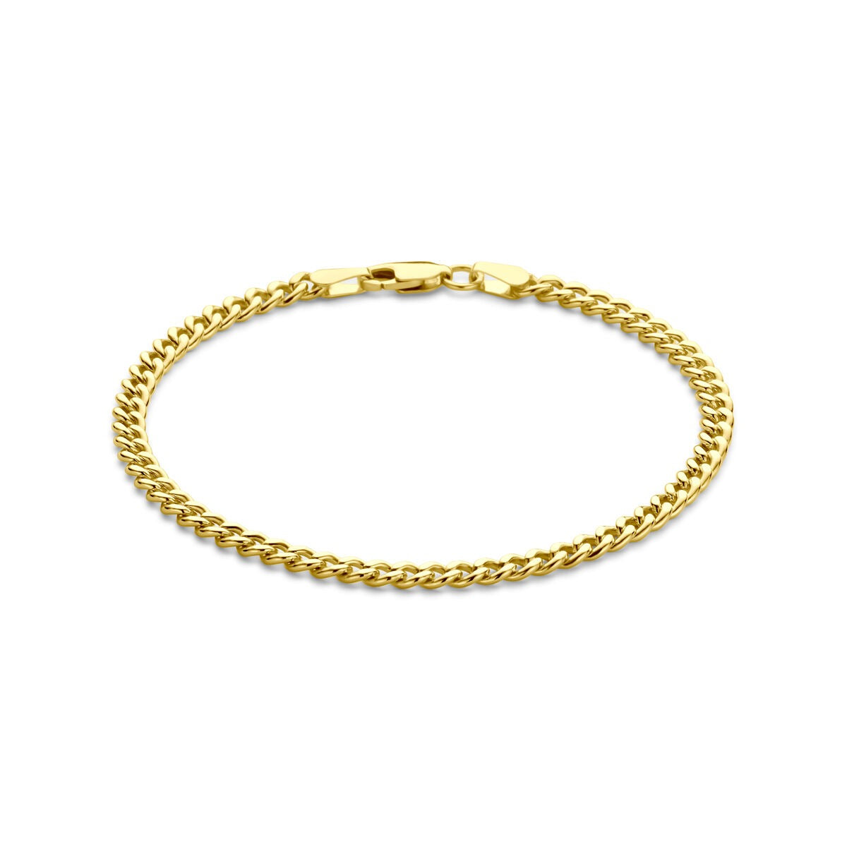 Bracelet gourmette en or jaune 14 carats avec cœur en argent, largeur 3,7 mm.
