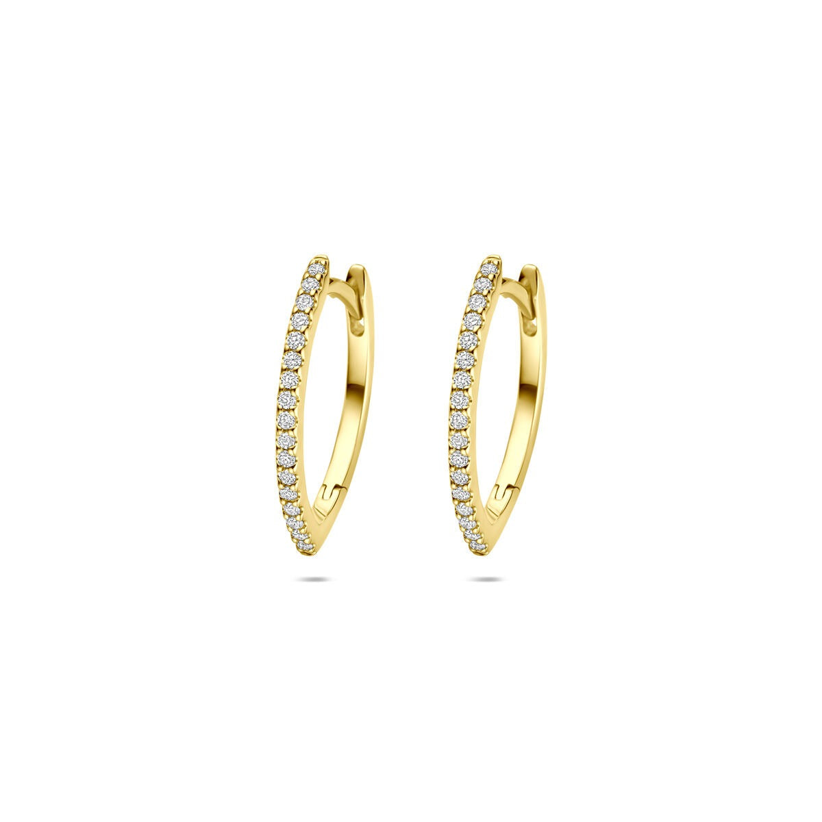 Boucles d'oreilles en or jaune 14 carats avec diamants – 0,15 ct (2x 0,075 ct), 16,5 mm.