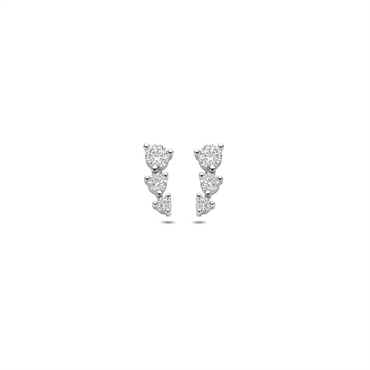 Boucles d'oreilles en argent 925 rhodié avec zirconia, en forme de petites pierres brillantes.