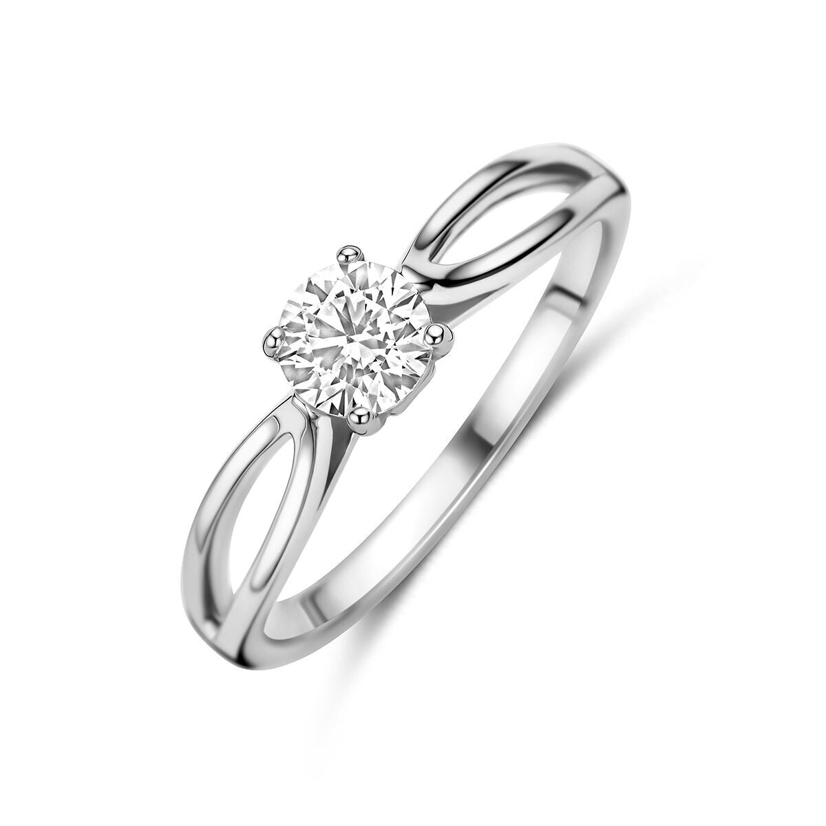 Bague en argent 925 rhodié avec un zirconium brillant, design délicat et moderne.