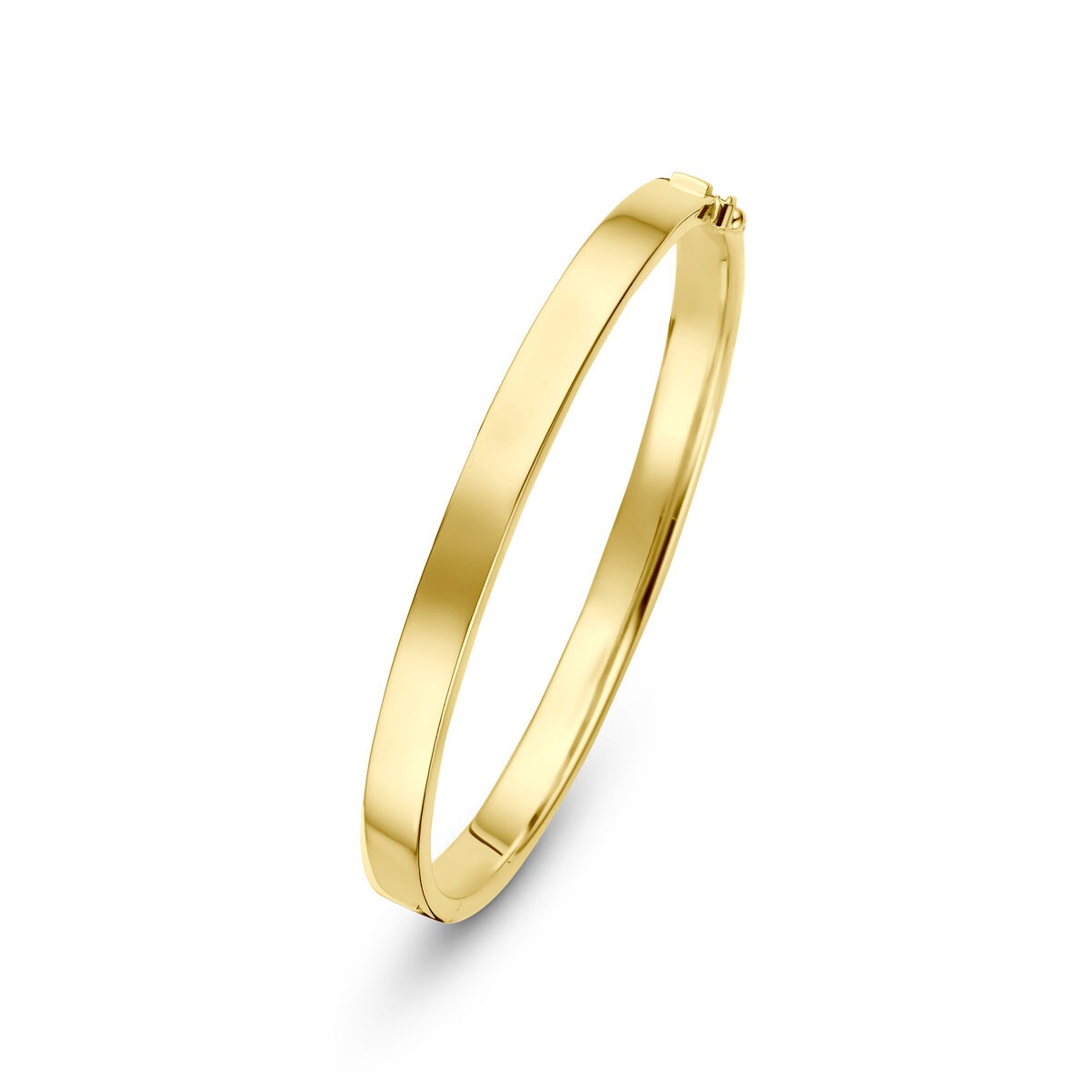 Bracelet jonc en or jaune 14 carats, finition lisse, largeur de 6 mm.