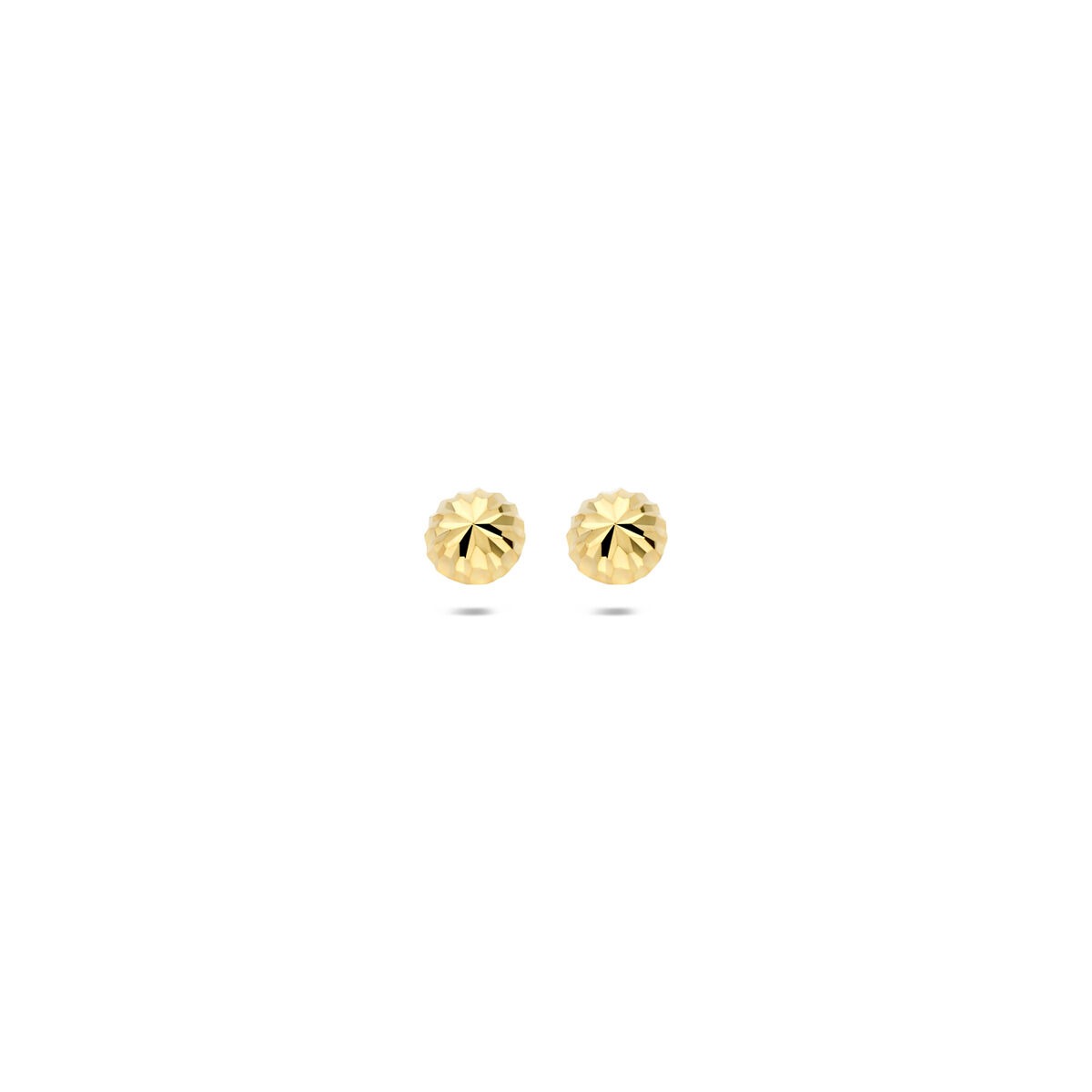 Boucles d'oreilles en or jaune 14 carats, ornées de diamants, de forme ronde.