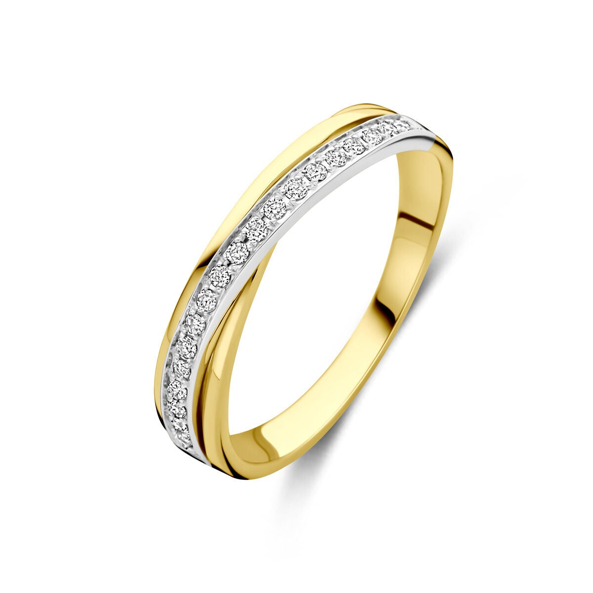 Bague bicolore en or 14 carats avec 0,13 ct de diamants.
