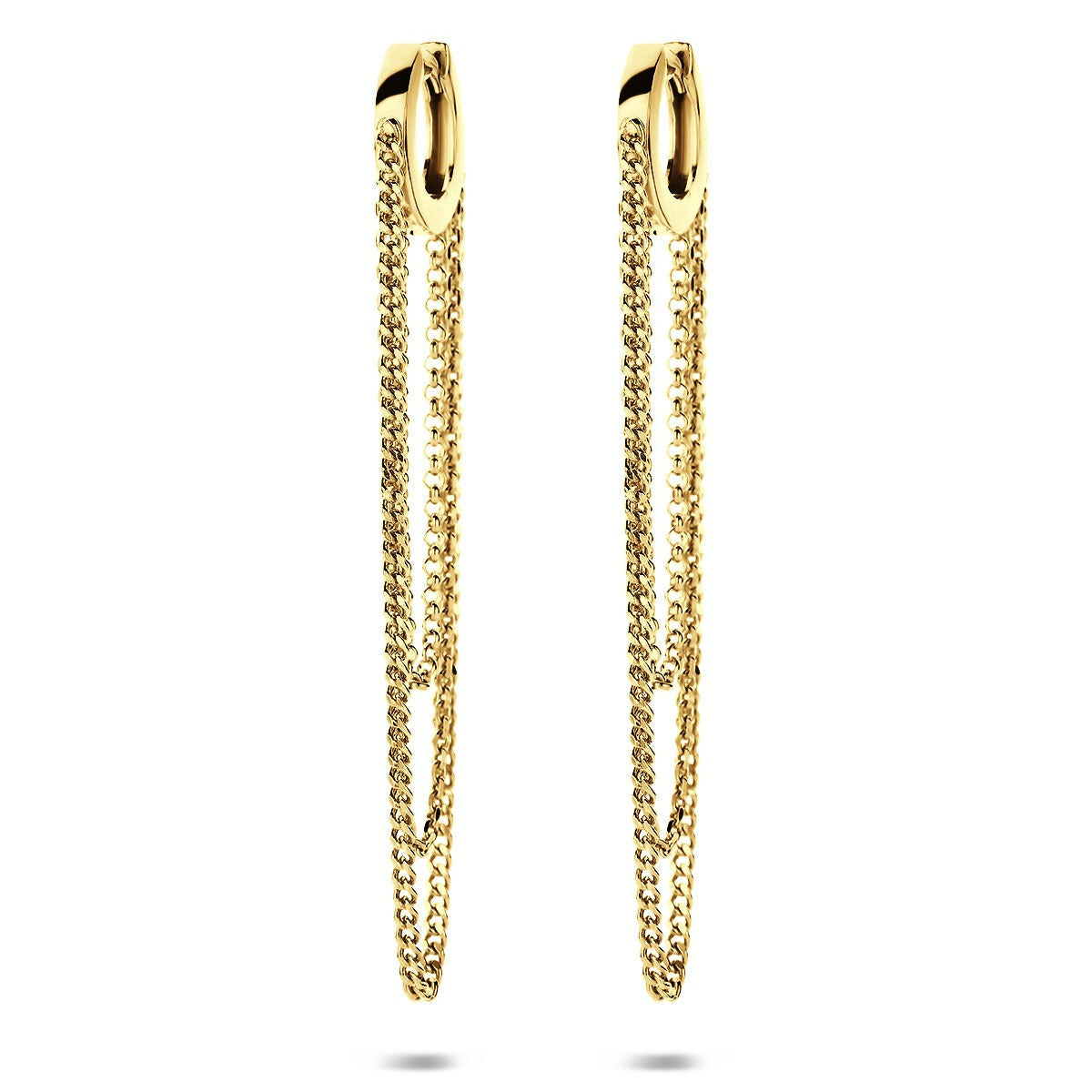 Boucles d'oreilles en argent 925 doré avec chaînes suspendues.