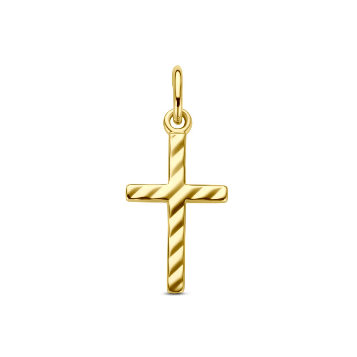 Pendentif en or jaune 9 carats en forme de croix avec un motif strié.