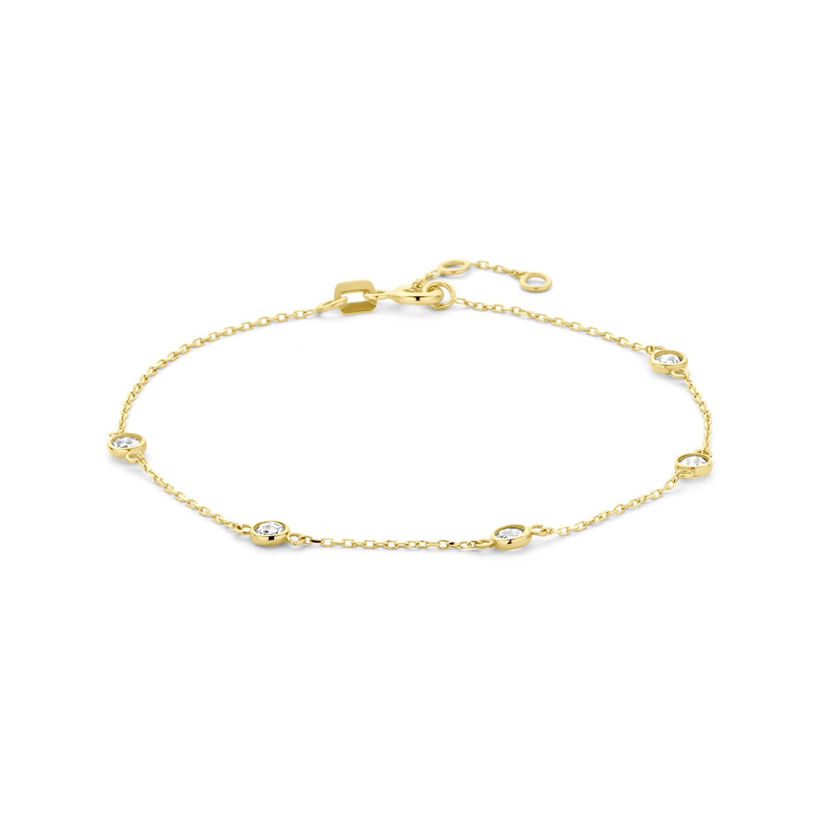 Bracelet en or jaune 14 carats avec des zirconias en forme de goutte.