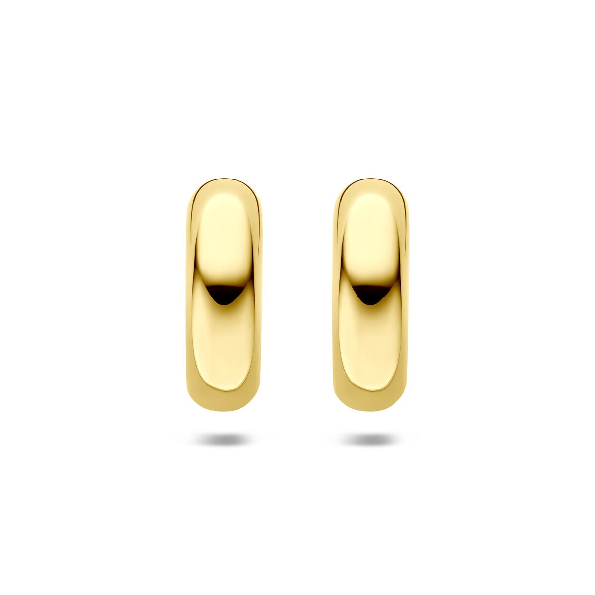 Boucles d'oreilles en acier avec finition PVD dorée, dimensions 31x10mm.