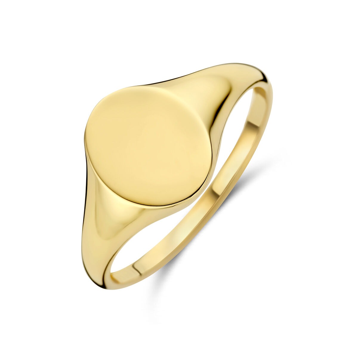 Bague en or jaune 9k, ovale, sans pierre, avec une surface lisse pour gravure.