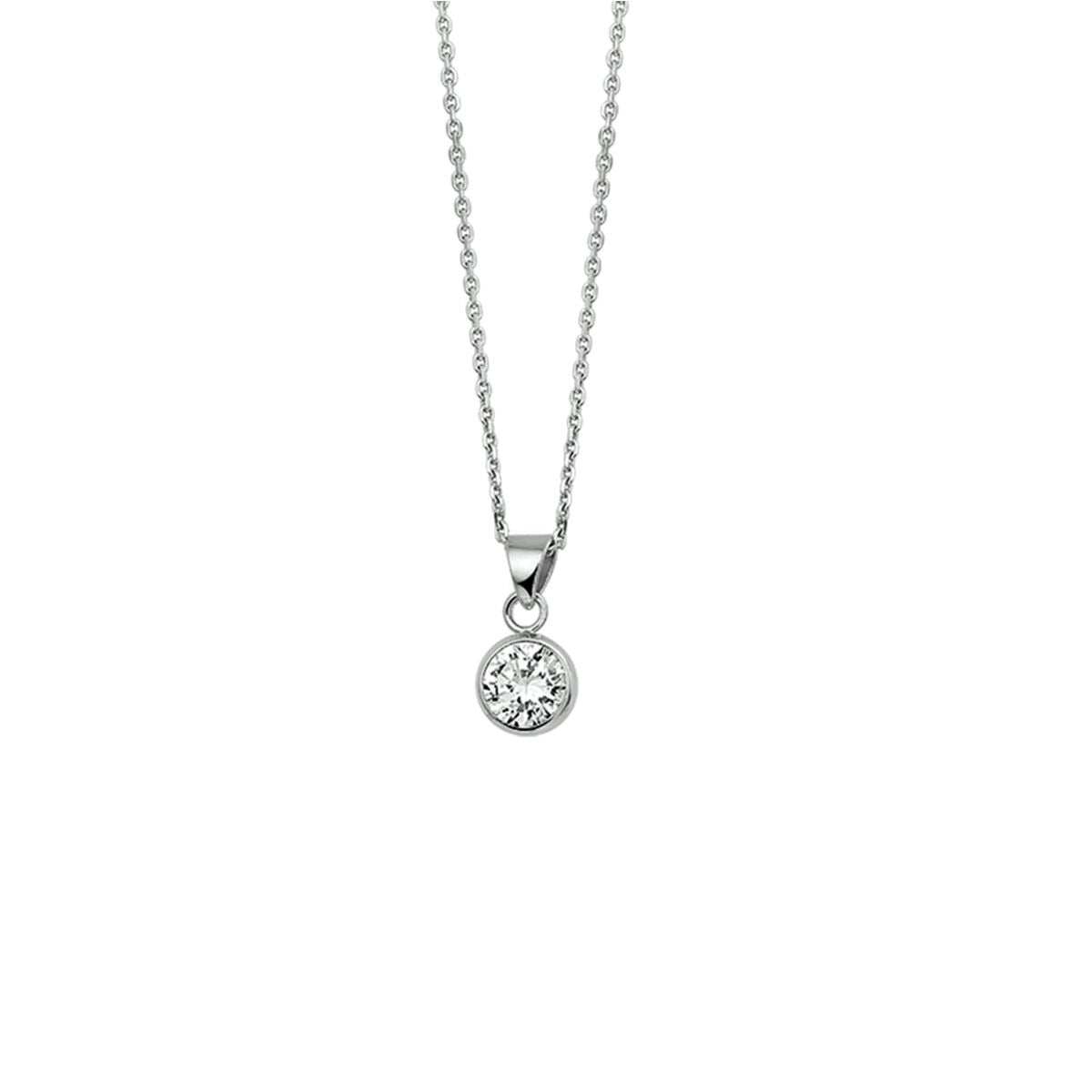 Collier en argent rhodié avec pendentif en zirconium, chaîne délicate.