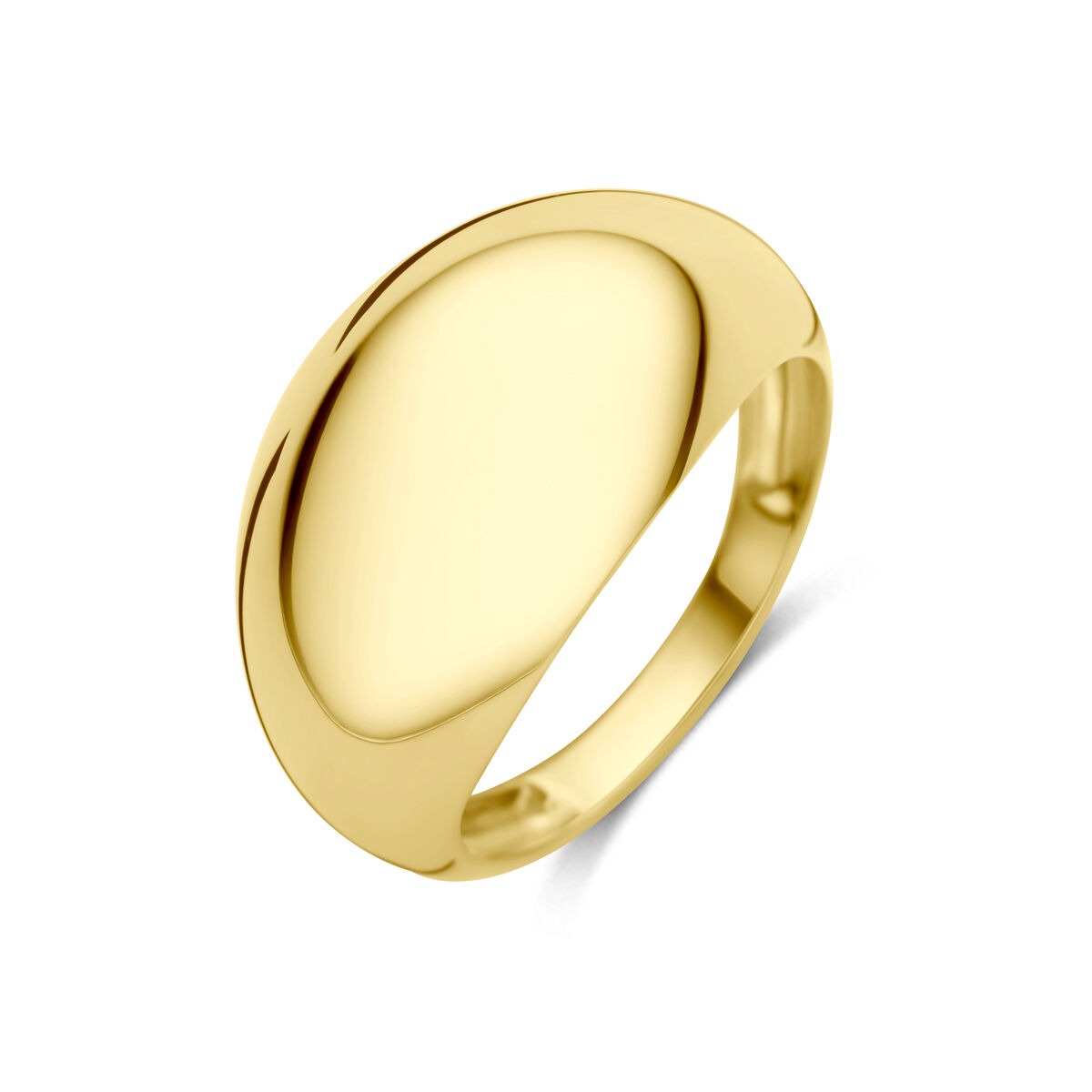 Bague en or jaune 14 carats avec une surface lisse et arrondie.