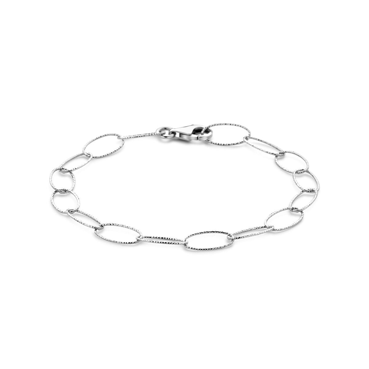 Bracelet en argent rhodié avec maillons en forme d'ancre de 6,4 mm, longueur de 19 cm.