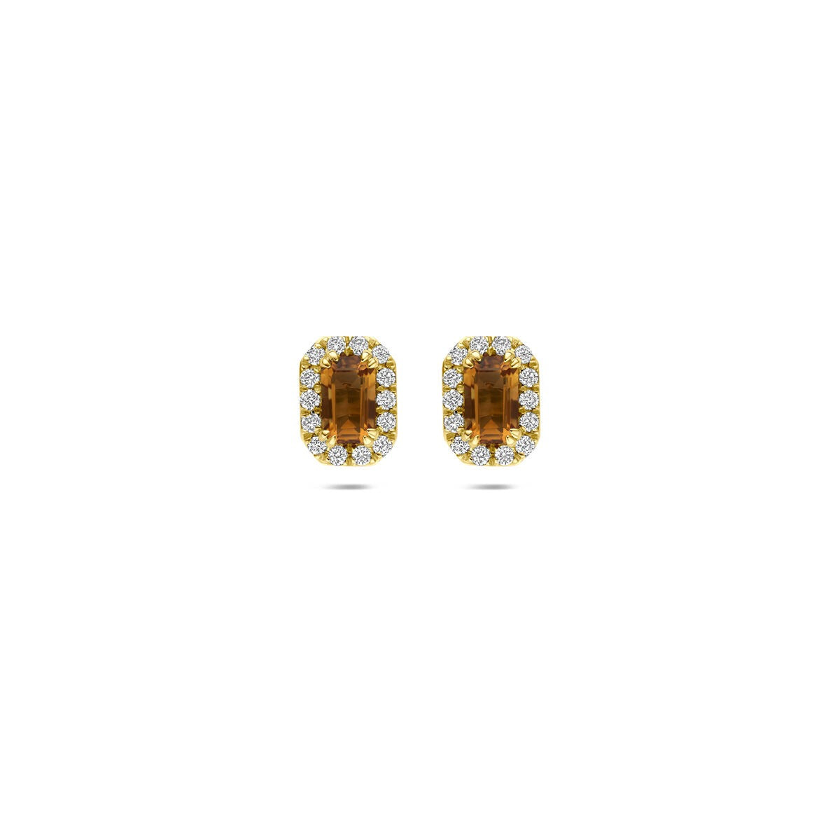 Boucles d'oreilles en or jaune 14 carats avec citrine et diamants cultivés en laboratoire, forme ovale.
