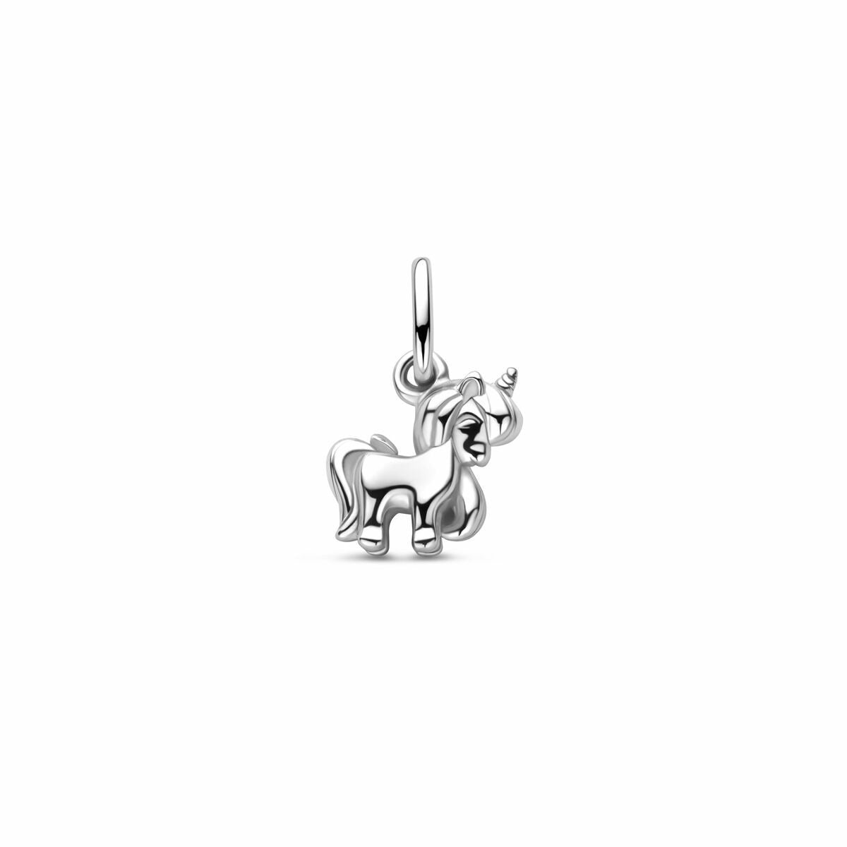 Pendentif en forme de licorne en argent rhodié 925, mesurant 12 mm.