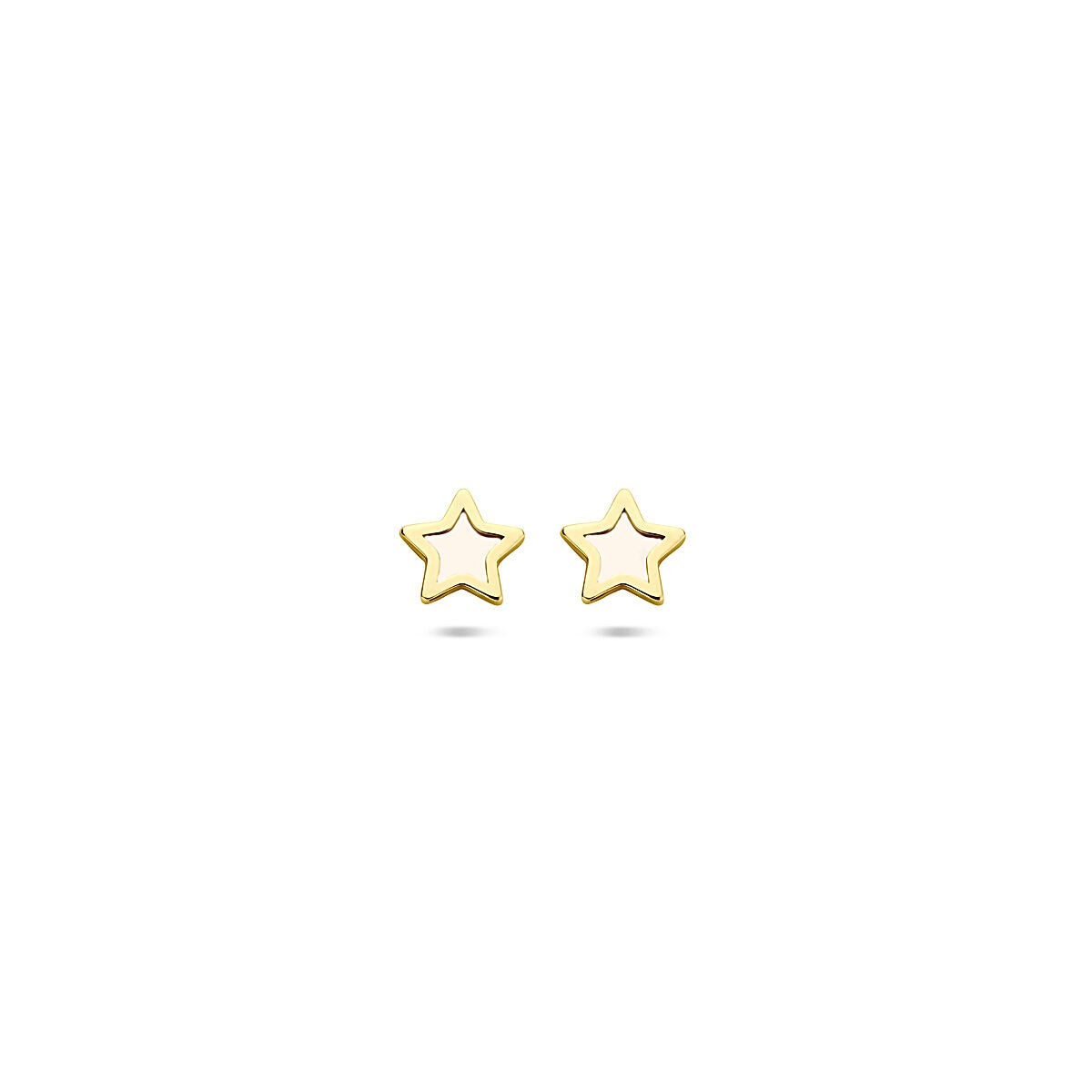 Boucles d'oreilles en or jaune 14 carats en forme d'étoile avec finition en nacre.