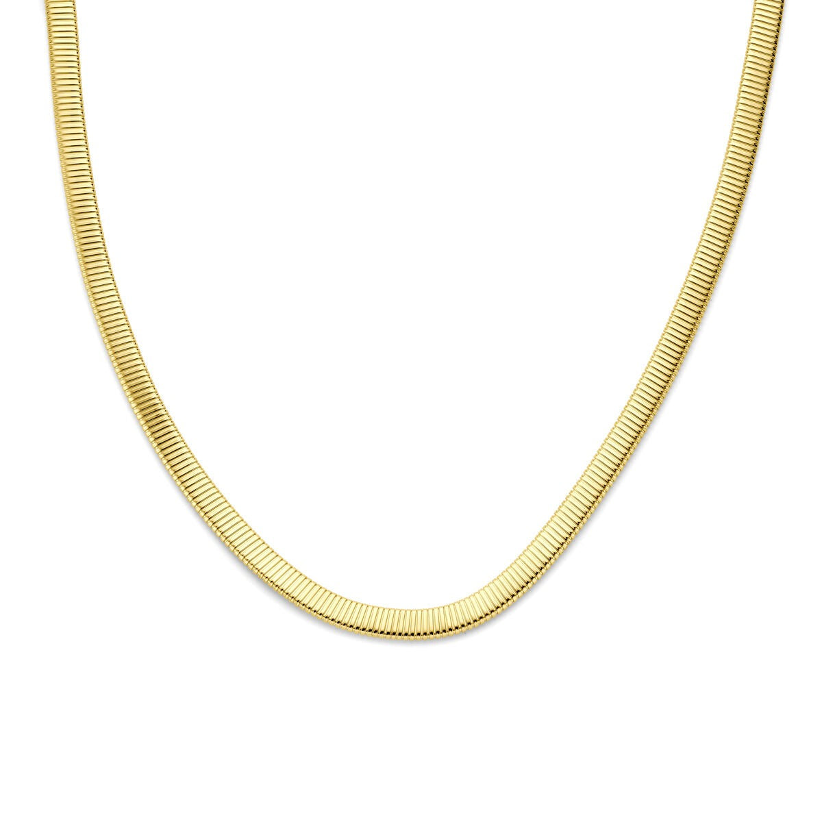 Collier en or jaune 14k avec maillons tubogas, au design lisse et brillant.