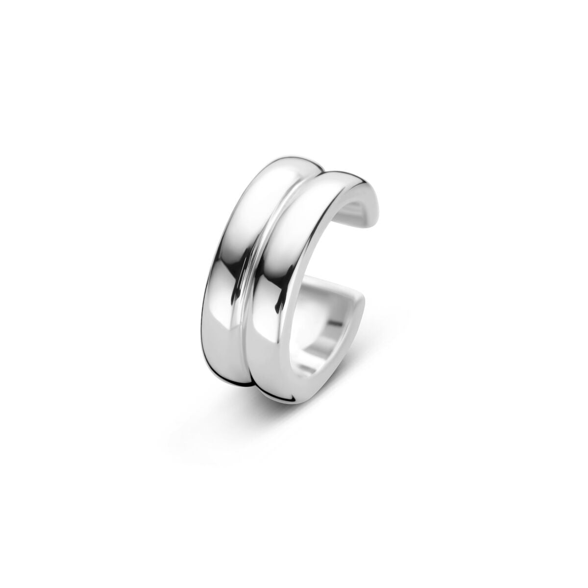 Boucle d'oreille en argent rhodié 925, moderne et stylée, avec un design double et poli.