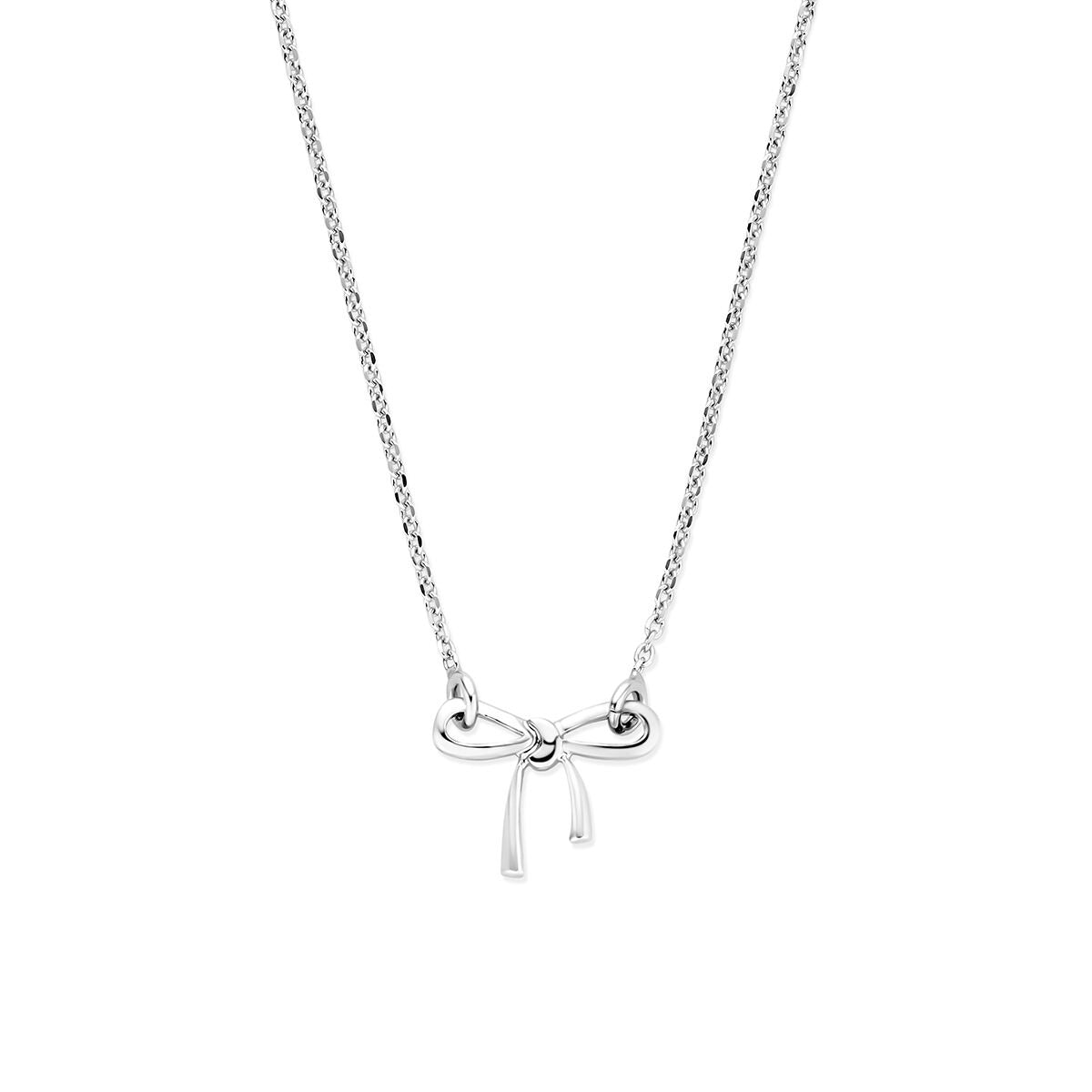 Collier en argent rhodié avec pendentif en forme de nœud.