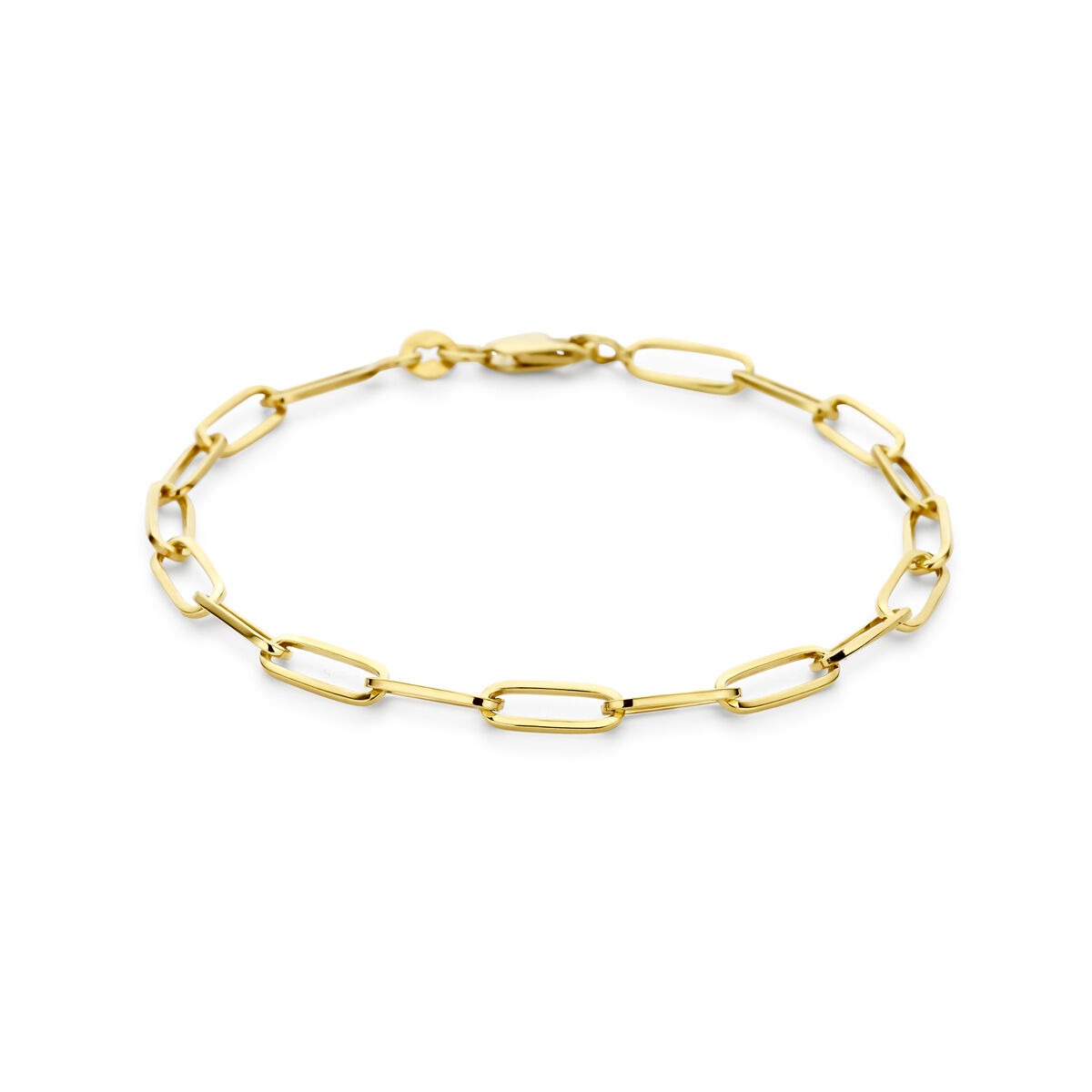 Bracelet en or jaune 14 carats avec cœur en argent, longueur 19 cm.