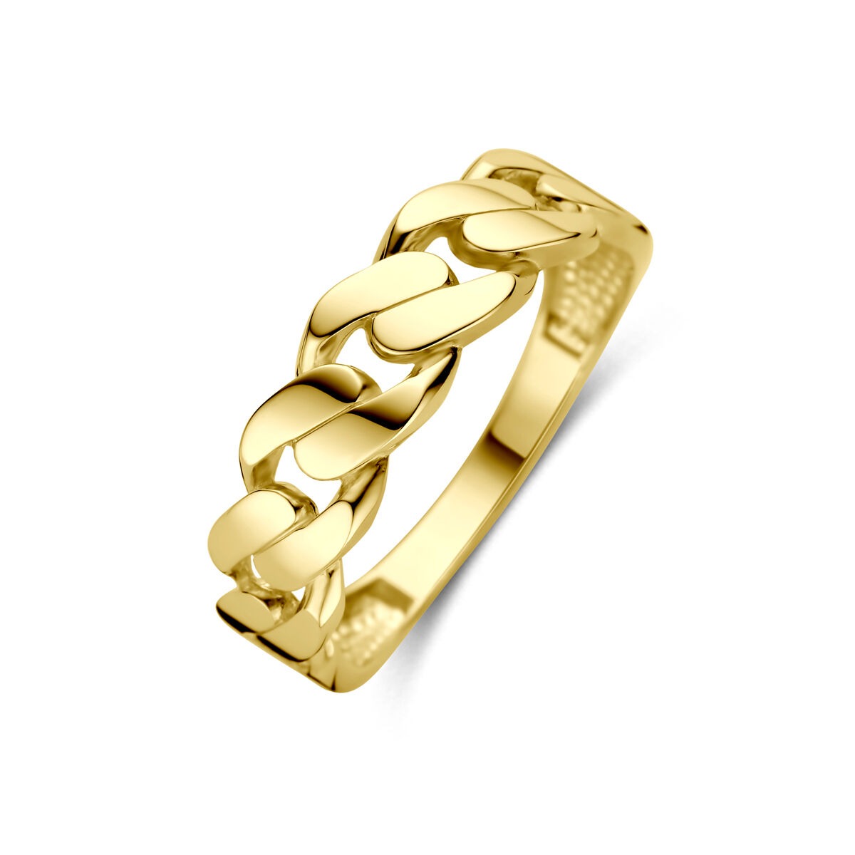 Bague en or 14 carats pour femme, large de 5,5 mm, avec un design en maillons.