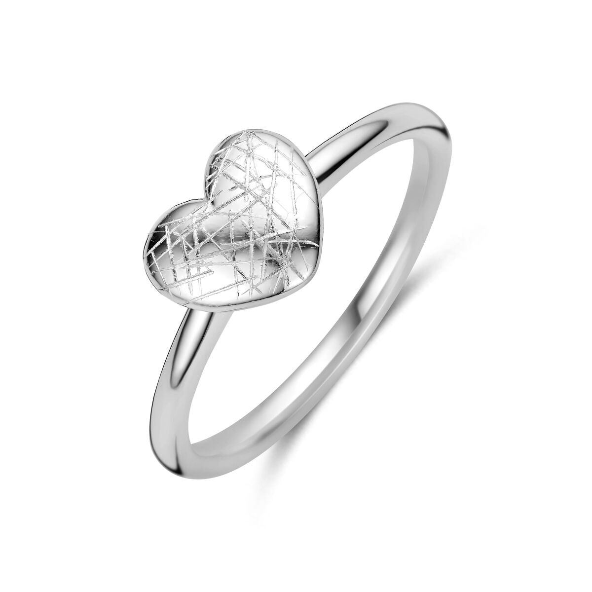 Bague en argent 925 rhodié avec un cœur en filigrane.