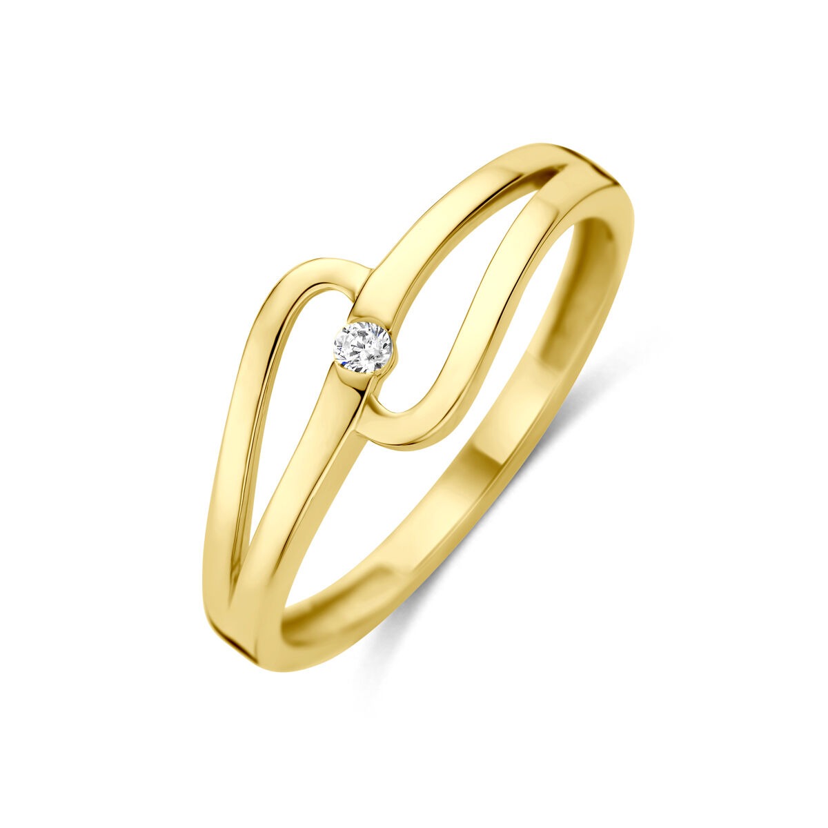 Bague en or jaune 14 carats avec un solitaire en zircon.