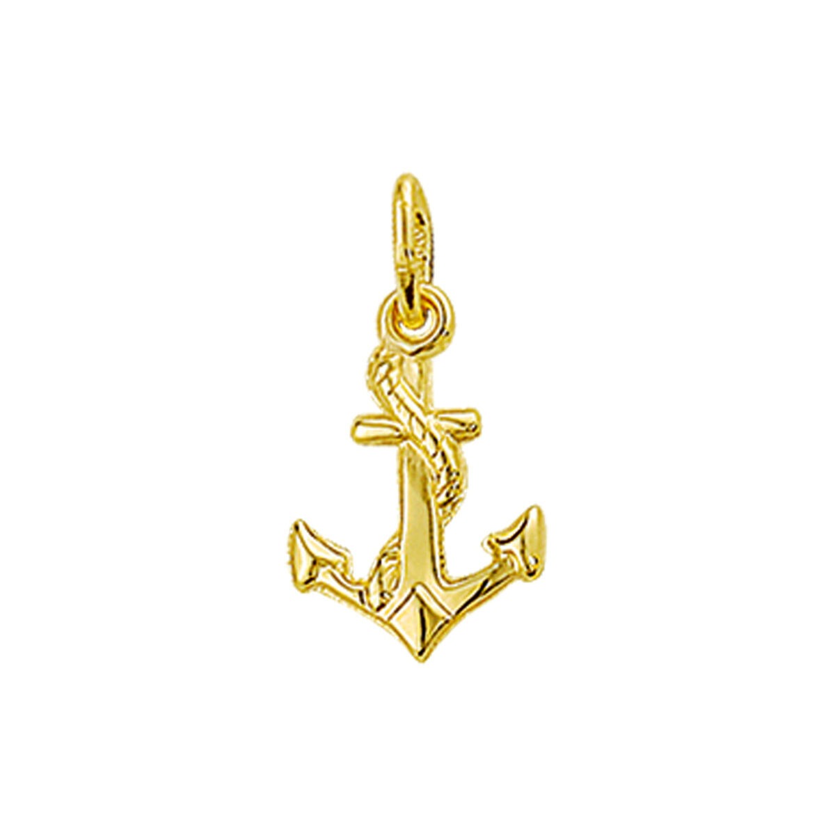 Pendentif en or jaune 9 carats en forme d'ancre, 13,5 mm, avec un détail de corde.