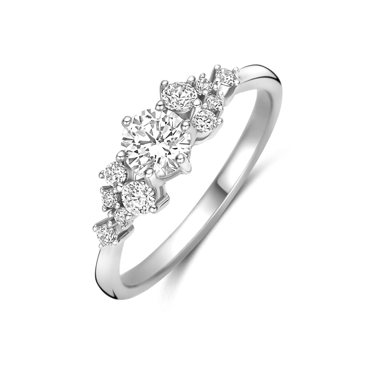 Bague en argent 925 rhodié avec zirconiums, design floral de 6 mm.