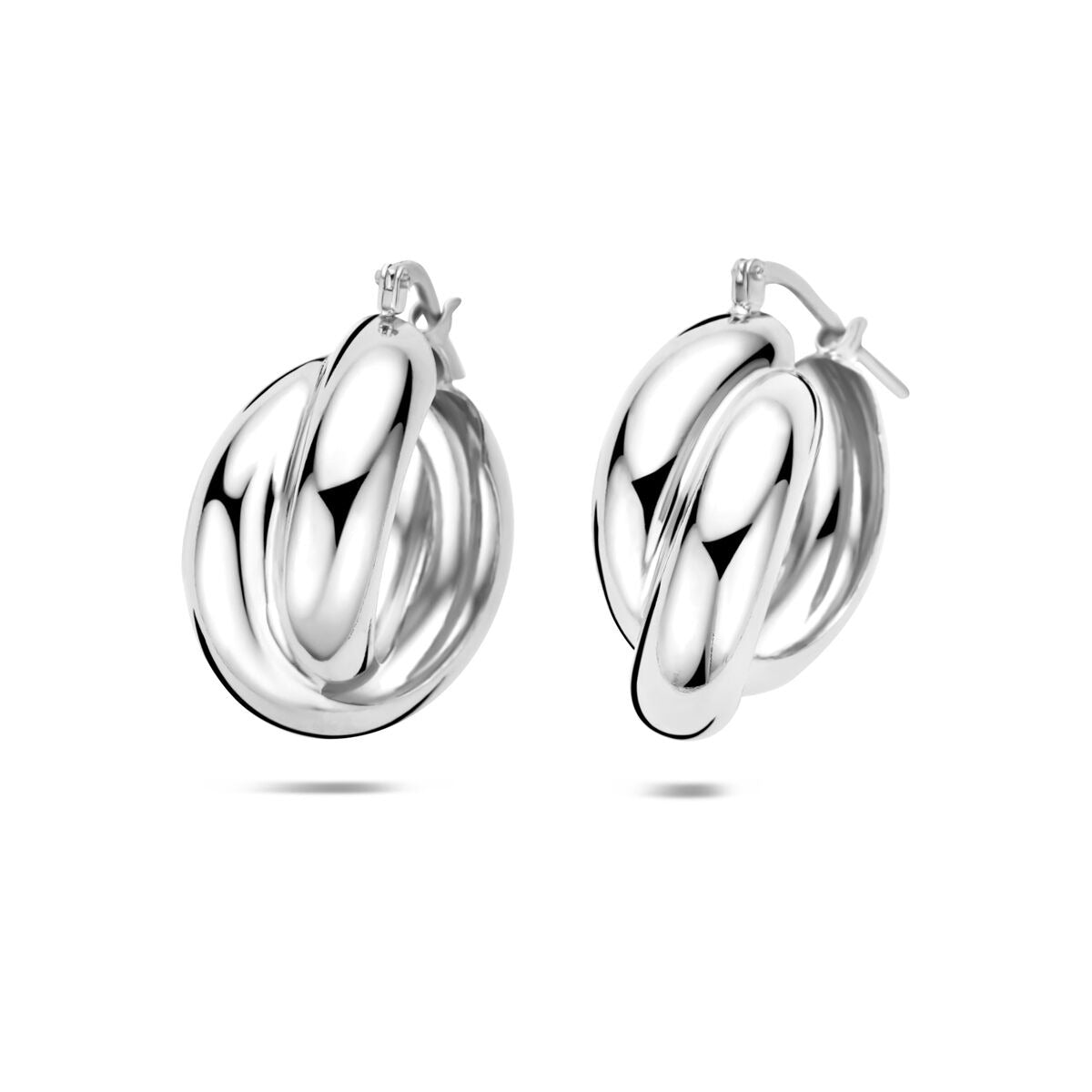 Boucles d'oreilles en argent 925 rhodié, de forme ovale et lisse, mesurant 24,5 x 11 mm.