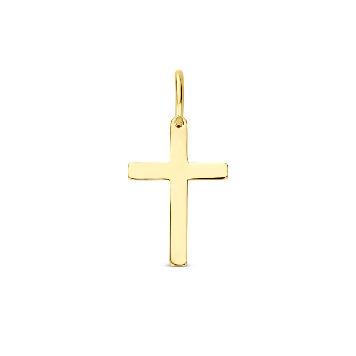 Pendentif croix en or jaune 9 carats, finition lisse et brillante.