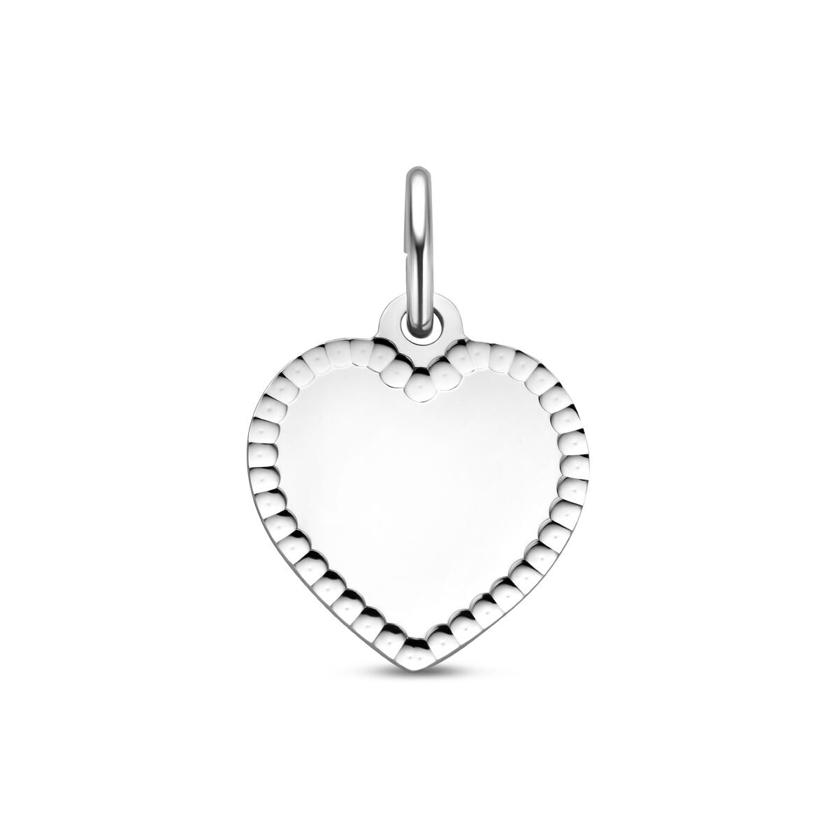 pendentif en forme de cœur en argent rhodié 925, 19 mm, avec bordure perlée.