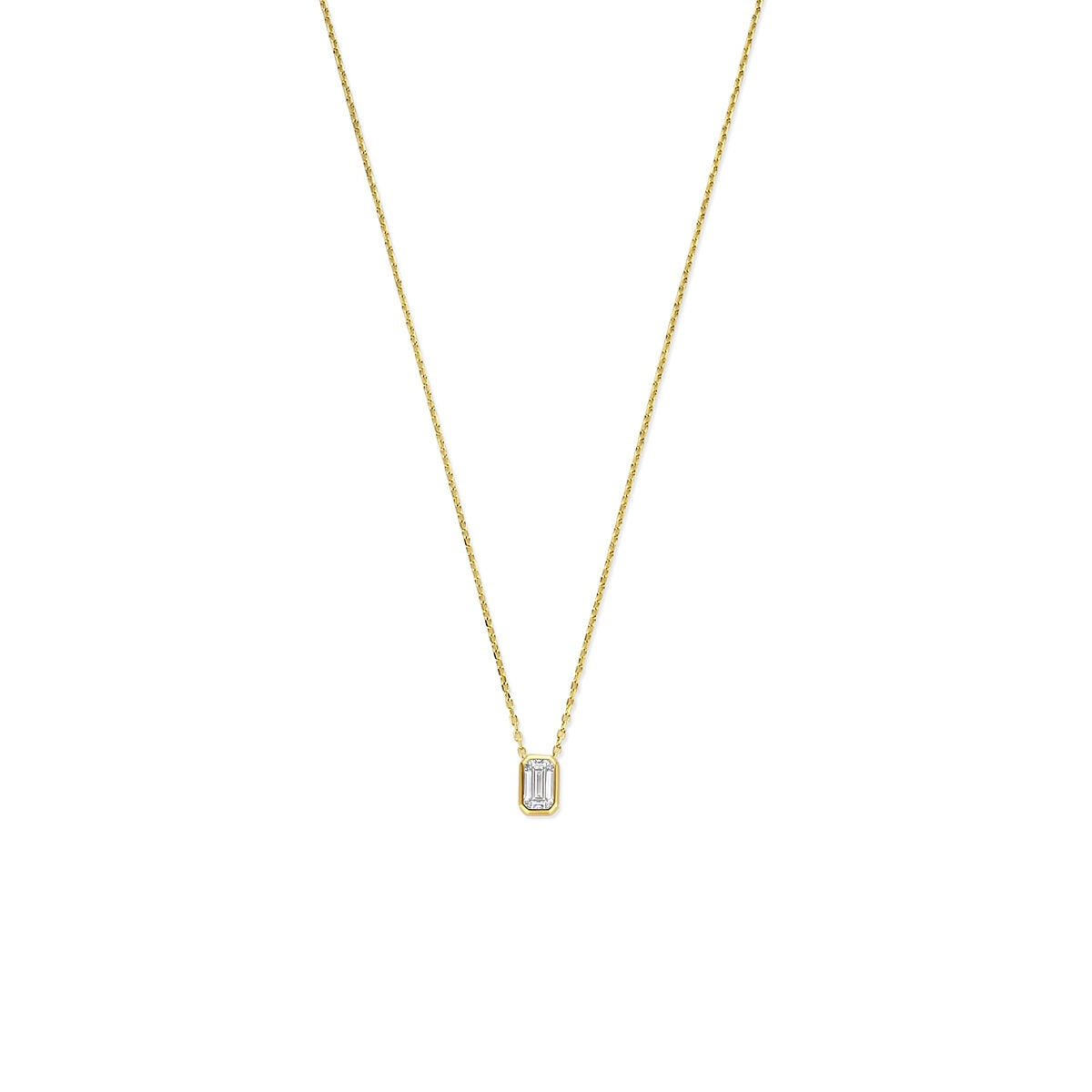 Collier en or jaune 14 carats avec zirconia taillée en émeraude.
