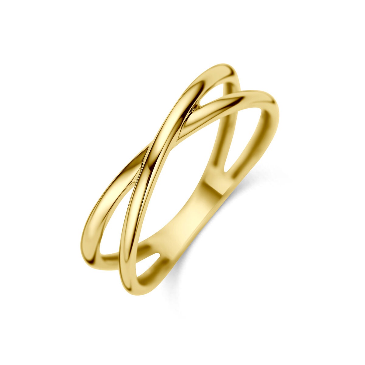 Bague en or jaune 9 carats avec un design entrelacé et poli.