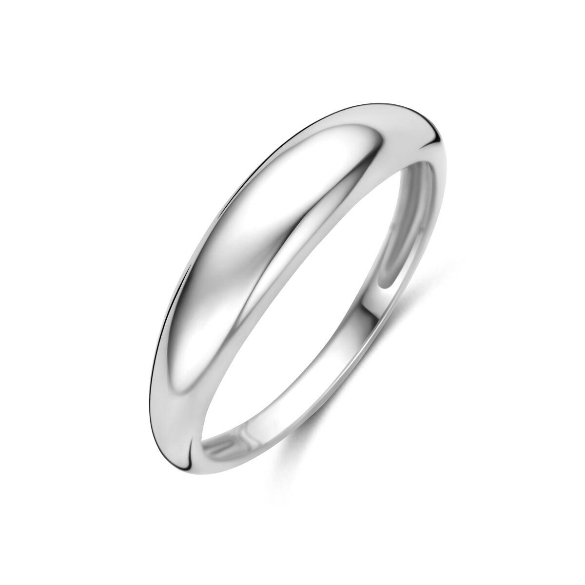 Bague en argent 925 rhodié avec une finition lisse et brillante.