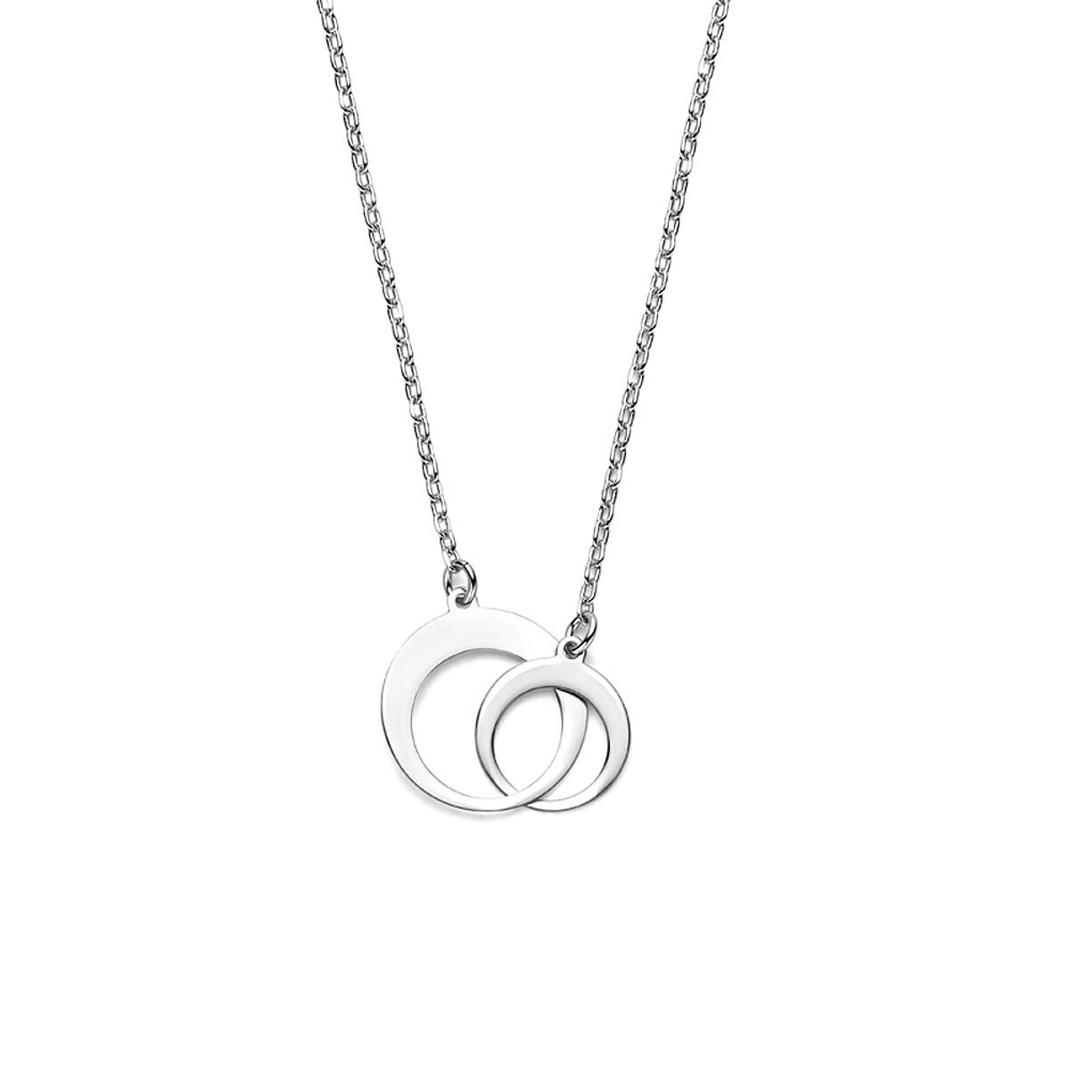 Collier en argent rhodié avec maillons ancre, longueur de 40 + 4 cm, ornée de deux cercles entrelacés.