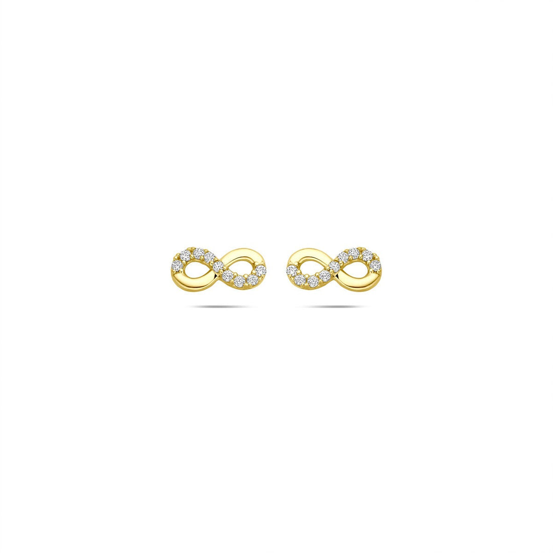 9k Geelgouden oorknoppen met infinity en zirkonia