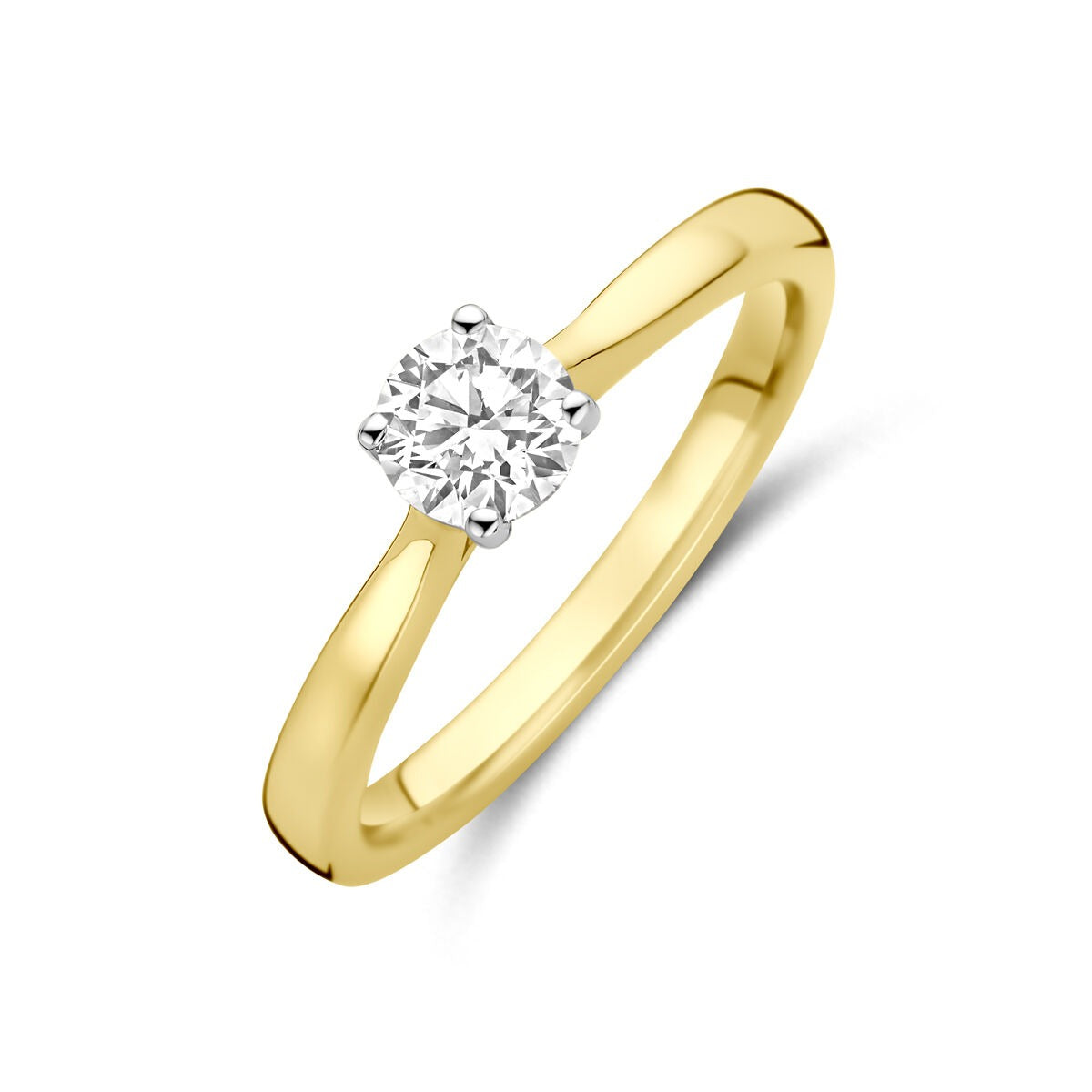 Bague en or jaune et blanc 14 carats avec un diamant lab grown de 0,50 ct.