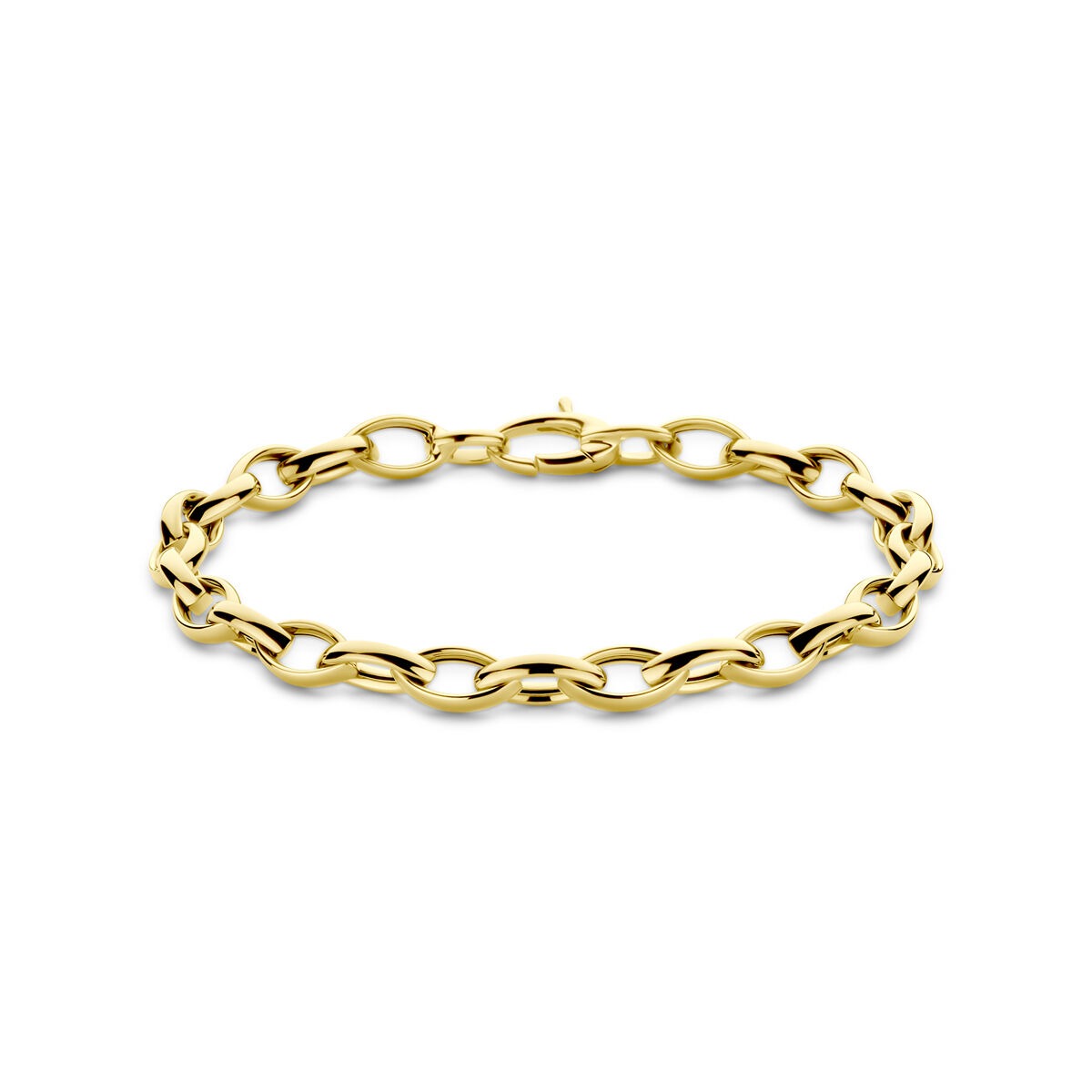 Bracelet en or jaune 9 carats avec maillons ovales entrelacés.