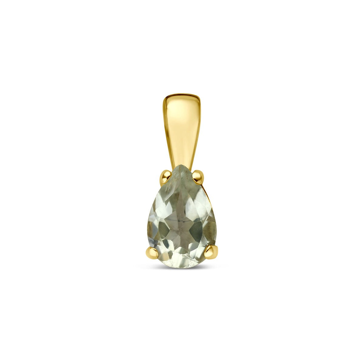 Pendentif en or jaune 14 carats avec une améthyste verte en forme de poire.