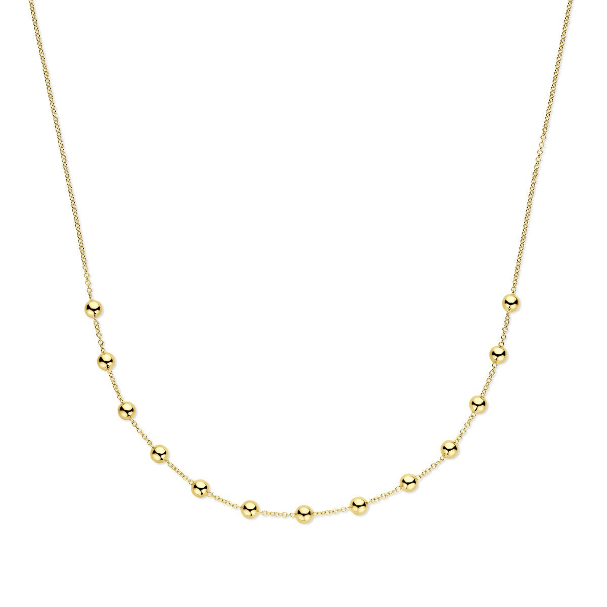 Collier en or jaune 14 carats avec des billes dorées espacées.