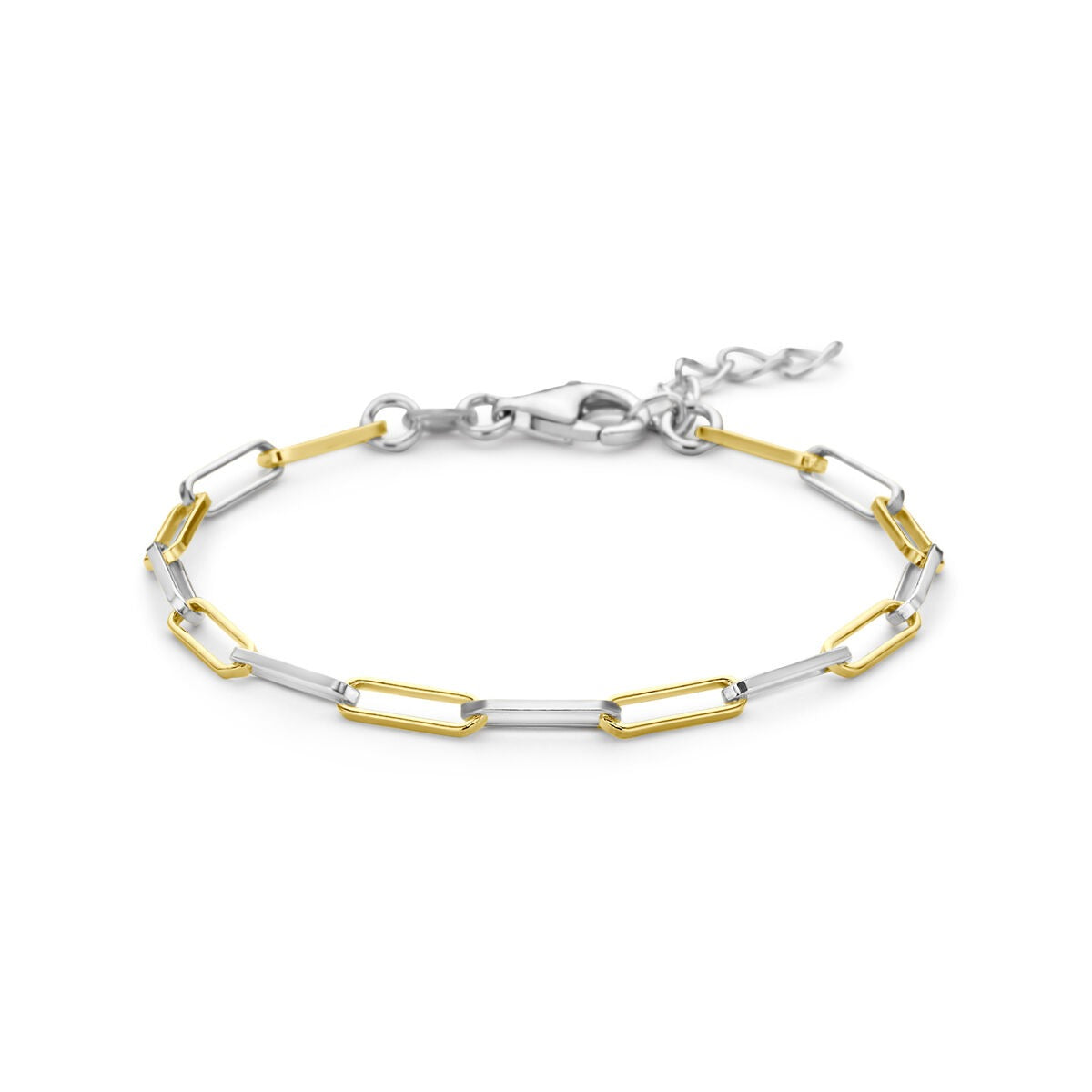 Bracelet en argent 925 plaqué or et rhodié avec maillons en forme de clip en papier.