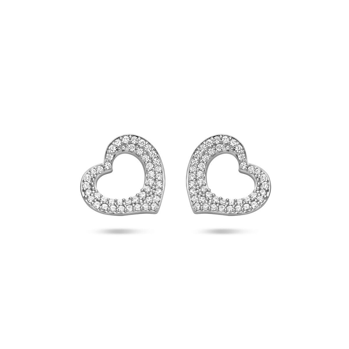 Puces d'oreilles en argent rhodié en forme de cœur avec zircone
